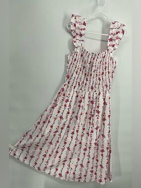 NWT Francesca’s White Floral Slip Lined Tube Sundress with Red Ruffle Print M